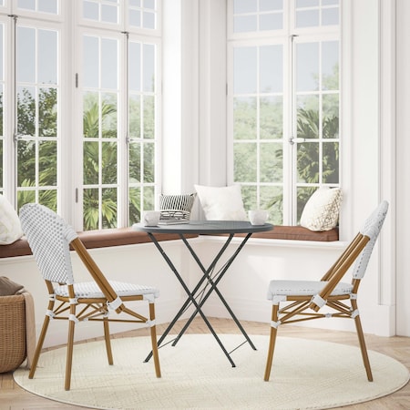 Flash Furniture White/Gray PE Rattan Stacking Paris Chair, 2PK 2-SDA-AD642001-F-WHGY-NAT-GG